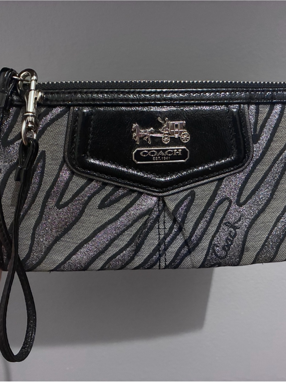 Vintage Coach Madison Lurex Zebra Print Large Wristlet Black Silver Y2K